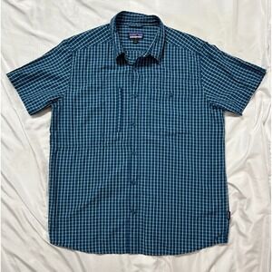 Patagonia Gallegos Shirt Blue Check Short Sleeve Shirt STY54285 Mens Large